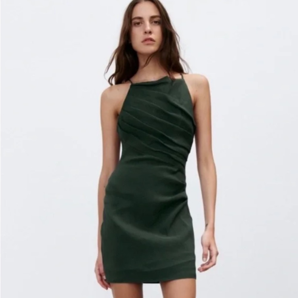 Zara Linen Blend draped asymmetrical dress